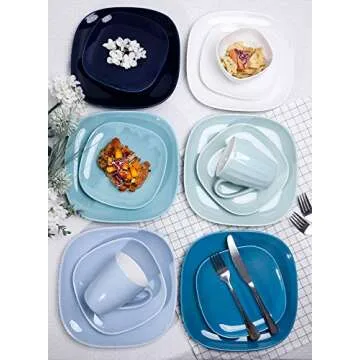 Sweese 152.003 Square Dinner Plates 11 Inch - Porcelain Plate Set of 6 - White Elegant Christmas Gifts Dishwasher, Microwave, Oven Safe, Scratch Resistant, Lead & Cadmium Free, Cool Assorted Colors