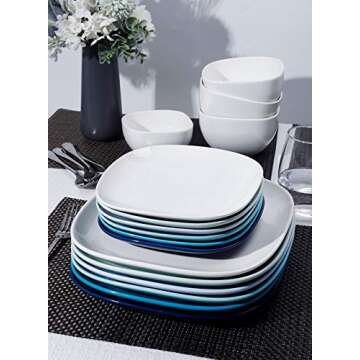 Sweese 152.003 Square Dinner Plates 11 Inch - Porcelain Plate Set of 6 - White Elegant Christmas Gifts Dishwasher, Microwave, Oven Safe, Scratch Resistant, Lead & Cadmium Free, Cool Assorted Colors