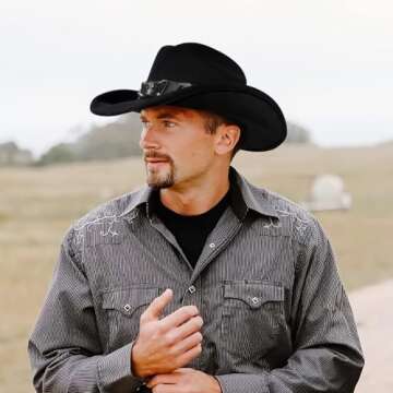Kalerona Black Cowboy Hats for Men & Women Cowgirl Hats with Hat Bands for Cattleman Western Hats