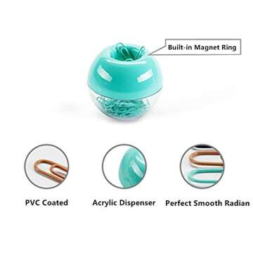 100pcs 28mm Mint Green Paper Clips Medium in Mint Paper Clips Dispensers Holder Paperclips Storage Case for Desk Organizer Accessories (Mint Green)
