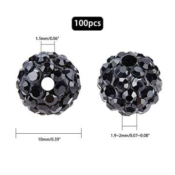 PH PandaHall 100pcs 10mm Black Rhinestones Beads Pave Disco Ball Clay Beads, Polymer Clay Rhinestone Beads Round Crystal Beads for Bracelet Necklace Earring Jewelry Making Christmas Decor
