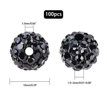 PH PandaHall 100pcs 10mm Black Rhinestones Beads Pave Disco Ball Clay Beads, Polymer Clay Rhinestone Beads Round Crystal Beads for Bracelet Necklace Earring Jewelry Making Christmas Decor