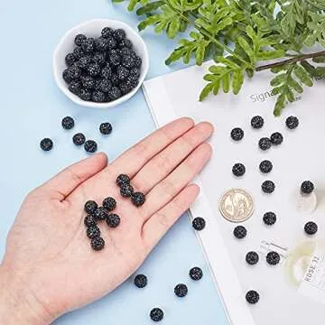 PH PandaHall 100pcs 10mm Black Rhinestones Beads Pave Disco Ball Clay Beads, Polymer Clay Rhinestone Beads Round Crystal Beads for Bracelet Necklace Earring Jewelry Making Christmas Decor