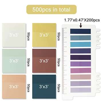 500 Sheets Transparent Sticky Notes 3 x 3 in Clear Sticky Notes Tabs Index Tab with Ruler Waterproof Translucent Memo Pad for Reading Studying Office School