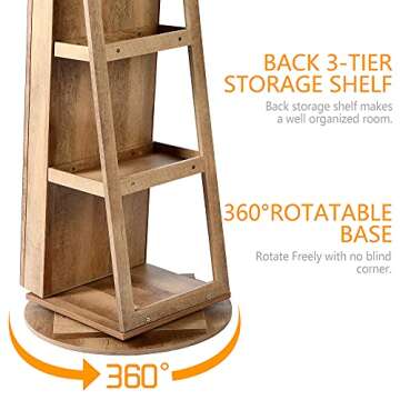 LVSOMT 360° Swivel Jewelry Cabinet with Full Length Mirror, 63" Large Jewelry Armoire Organizer, Lockable Mirror with Jewelry Storage, Floor Standing Mirror, Rear Storage Shelves