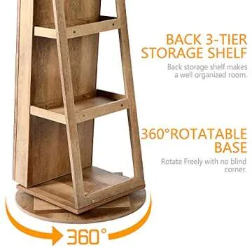 LVSOMT 360° Swivel Jewelry Cabinet with Full Length Mirror, 63" Large Jewelry Armoire Organizer, Lockable Mirror with Jewelry Storage, Floor Standing Mirror, Rear Storage Shelves