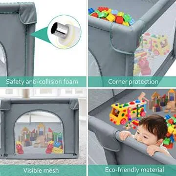 Baby Playpen, 71 x 59 Inches Large Playpen for Babies and Toddlers, Extra Safe with Anti-Collision Foam Playpens for Babies, Indoor & Outdoor Playard for Kids Activity Center with Gate