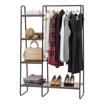Stylish IRIS USA Clothes Rack with Wood Shelves for Small Spaces