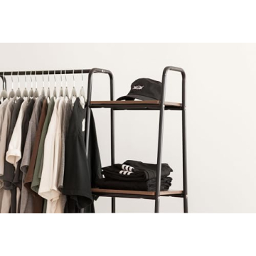Stylish IRIS USA Clothes Rack with Wood Shelves for Small Spaces