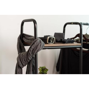 Stylish IRIS USA Clothes Rack with Wood Shelves for Small Spaces