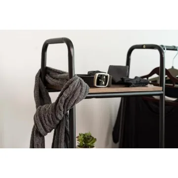 Stylish IRIS USA Clothes Rack with Wood Shelves for Small Spaces