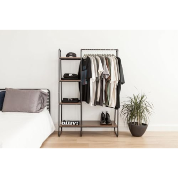 Stylish IRIS USA Clothes Rack with Wood Shelves for Small Spaces