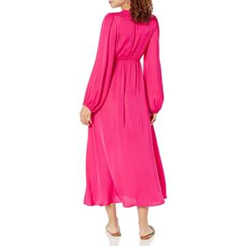 The Drop Women's Shelly Deep V-Neck Long Sleeve Maxi Dress Hot Pink, S