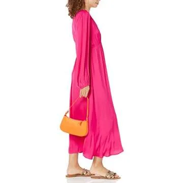 The Drop Women's Shelly Deep V-Neck Long Sleeve Maxi Dress Hot Pink, S