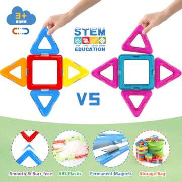 Coodoo Magnetic Tiles with 2 Cars Magnetic Toys for 3 4 5 6 7 8+ Year Old Boys Girls, Magnetic Blocks Building Set for Toddlers STEM Creativity Educational Toys for Kids Age 3-6