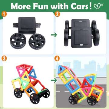 Coodoo Magnetic Tiles with 2 Cars Magnetic Toys for 3 4 5 6 7 8+ Year Old Boys Girls, Magnetic Blocks Building Set for Toddlers STEM Creativity Educational Toys for Kids Age 3-6