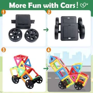 Coodoo Magnetic Tiles with 2 Cars Magnetic Toys for 3 4 5 6 7 8+ Year Old Boys Girls, Magnetic Blocks Building Set for Toddlers STEM Creativity Educational Toys for Kids Age 3-6