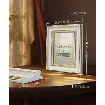 Afuly 4x6 Picture Frames Vintage Antique Photo Frame Gold White for Tabletop Single Display Wall Hanging Tabletop Distressed Wedding Birthday Gifts for Grandma Friends Family