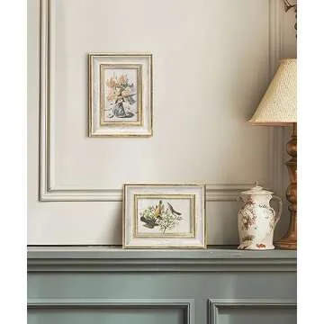 Afuly 4x6 Picture Frames Vintage Antique Photo Frame Gold White for Tabletop Single Display Wall Hanging Tabletop Distressed Wedding Birthday Gifts for Grandma Friends Family