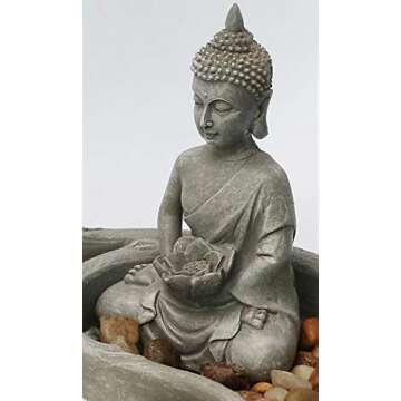 Nature's Mark Mini Zen Garden Kit for Desk with Lotus, Buddha Figures, Rake and Natural Sand River Rocks Table/Desk Décor Gift Set for Home and Office 6 x 6 Inches Round Base