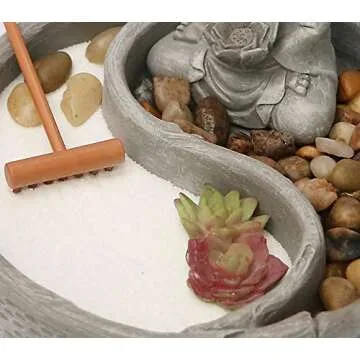 Nature's Mark Mini Zen Garden Kit for Desk with Lotus, Buddha Figures, Rake and Natural Sand River Rocks Table/Desk Décor Gift Set for Home and Office 6 x 6 Inches Round Base