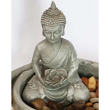 Nature's Mark Mini Zen Garden Kit for Desk with Lotus, Buddha Figures, Rake and Natural Sand River Rocks Table/Desk Décor Gift Set for Home and Office 6 x 6 Inches Round Base