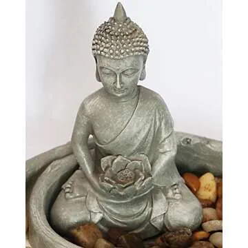 Nature's Mark Mini Zen Garden Kit for Desk with Lotus, Buddha Figures, Rake and Natural Sand River Rocks Table/Desk Décor Gift Set for Home and Office 6 x 6 Inches Round Base