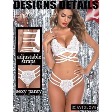 ADOME White Lingerie for Women Sexy Bra and Panty Sets Naughty 2 Piece Underwear White L