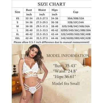 ADOME White Lingerie for Women Sexy Bra and Panty Sets Naughty 2 Piece Underwear White L