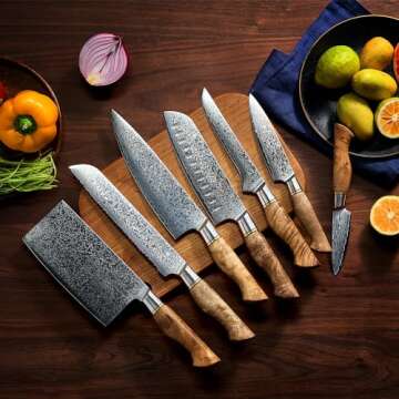 SENKEN 7-Piece Damascus Kitchen Knife Set for Chefs