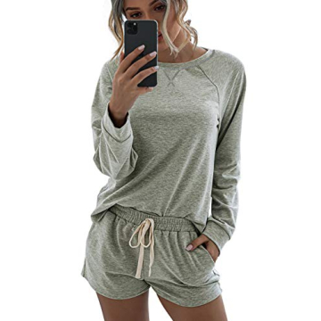 Saslax Women’s Pajama Set Long Sleeve Shorts Sleepwear