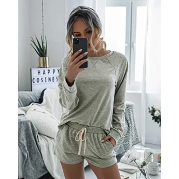 Saslax Women’s Pajama Set Long Sleeve Shorts Sleepwear