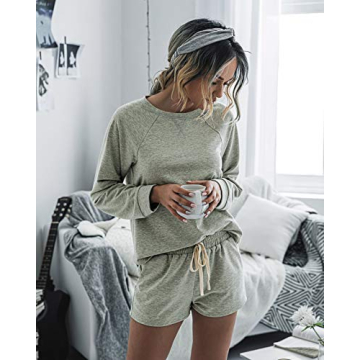 Saslax Women’s Pajama Set Long Sleeve Shorts Sleepwear