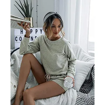 Saslax Women’s Pajama Set Long Sleeve Shorts Sleepwear