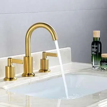 Derengge Brushed Gold Widespread Bathroom Faucet Two Handle Bathroom Sink Faucet with Plastic Pop up...