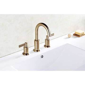 Derengge Brushed Gold Widespread Bathroom Faucet Two Handle Bathroom Sink Faucet with Plastic Pop up Drain, 8 Inch Lavatory Faucet 3 Hole,LFS-0188-CS