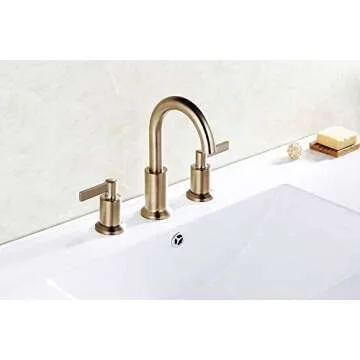 Derengge Brushed Gold Widespread Bathroom Faucet Two Handle Bathroom Sink Faucet with Plastic Pop up Drain, 8 Inch Lavatory Faucet 3 Hole,LFS-0188-CS