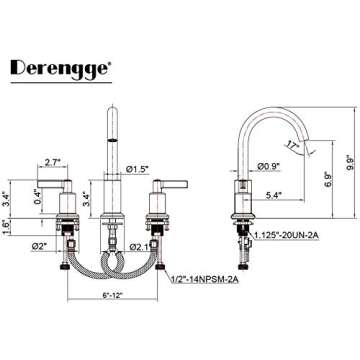 Derengge Brushed Gold Widespread Bathroom Faucet Two Handle Bathroom Sink Faucet with Plastic Pop up Drain, 8 Inch Lavatory Faucet 3 Hole,LFS-0188-CS