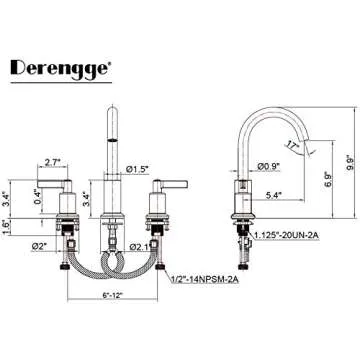 Derengge Brushed Gold Widespread Bathroom Faucet Two Handle Bathroom Sink Faucet with Plastic Pop up Drain, 8 Inch Lavatory Faucet 3 Hole,LFS-0188-CS