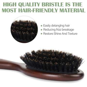 BRUSHZOO Mini Hair Brush, Travel Boar Bristle Hair Brush for Fine Short Thin Hair Type Keep Hair Hea...