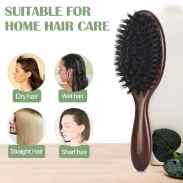 BRUSHZOO Mini Hair Brush, Travel Boar Bristle Hair Brush for Fine Short Thin Hair Type Keep Hair Heathy Restore Shine And Texture