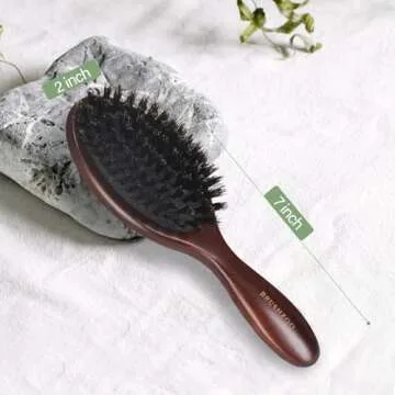 BRUSHZOO Mini Hair Brush, Travel Boar Bristle Hair Brush for Fine Short Thin Hair Type Keep Hair Heathy Restore Shine And Texture