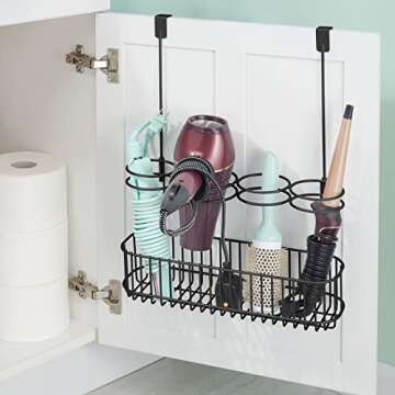 mDesign Metal Bathroom 4 Section Storage Tool Organizer Basket Tray - Hang Over Cabinet Door - Stora...