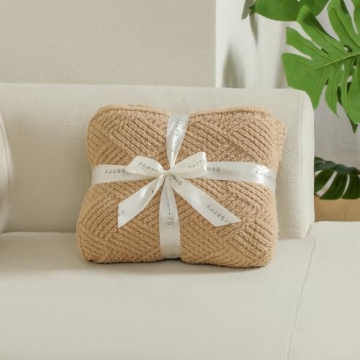 bearberry Super Soft Rhombic Throw Blanket 3D Jacquard Lightweight Cozy Warm Throw Blankets for Couch Bed Sofa All Season (Camel, 50”x60”)