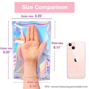 Trunple Smell Proof Bags & Resealable Foil Pouch Mylar Sample Bag Great for Party Favor Food Storage (Holographic Color) (50pcs-6x9 inch)