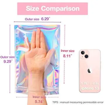 Trunple Smell Proof Bags & Resealable Foil Pouch Mylar Sample Bag Great for Party Favor Food Storage (Holographic Color) (50pcs-6x9 inch)