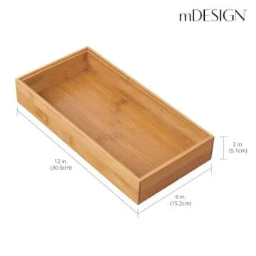 mDesign Wooden Bamboo Drawer Organizer - 12" Long Stackable Storage Box Tray for Kitchen Drawers/Cabinet - Utensil, Silverware, Spatula, and Flatware Holder - Echo Collection - 2 Pack, Natural Wood