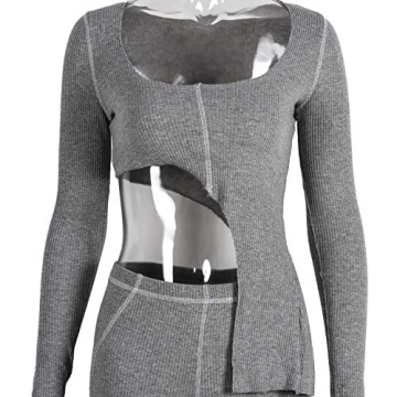 XLLAIS Women Fall Winter Rib Knit Pullover Sweater Top Long Flare Pants Set 2 Piece Outfits Sweatsuits Tracksuit Grey S