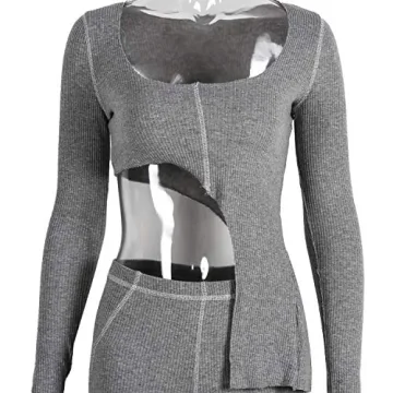 XLLAIS Women Fall Winter Rib Knit Pullover Sweater Top Long Flare Pants Set 2 Piece Outfits Sweatsuits Tracksuit Grey S