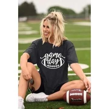 Cute Game Day Football T Shirts for Women Dark Grey